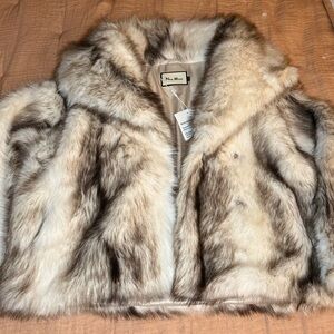 Luxury Faux Fur Coat - White Striped